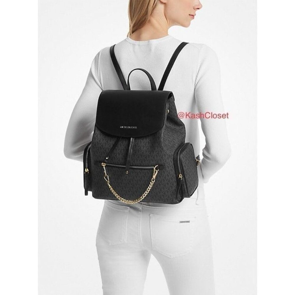 Michael Kors Backpack Jet Set MK Logo Large Chain Backpack - Picture 5 of 10